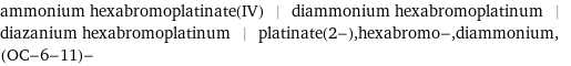 ammonium hexabromoplatinate(IV) | diammonium hexabromoplatinum | diazanium hexabromoplatinum | platinate(2-), hexabromo-, diammonium, (OC-6-11)-