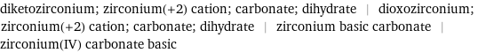 diketozirconium; zirconium(+2) cation; carbonate; dihydrate | dioxozirconium; zirconium(+2) cation; carbonate; dihydrate | zirconium basic carbonate | zirconium(IV) carbonate basic