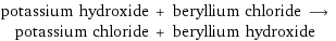 potassium hydroxide + beryllium chloride ⟶ potassium chloride + beryllium hydroxide