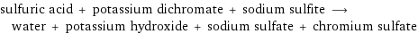 sulfuric acid + potassium dichromate + sodium sulfite ⟶ water + potassium hydroxide + sodium sulfate + chromium sulfate