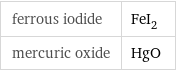 ferrous iodide | FeI_2 mercuric oxide | HgO