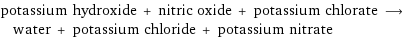 potassium hydroxide + nitric oxide + potassium chlorate ⟶ water + potassium chloride + potassium nitrate