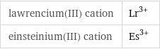 lawrencium(III) cation | Lr^(3+) einsteinium(III) cation | Es^(3+)