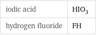 iodic acid | HIO_3 hydrogen fluoride | FH