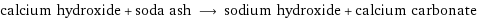 calcium hydroxide + soda ash ⟶ sodium hydroxide + calcium carbonate