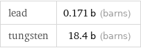 lead | 0.171 b (barns) tungsten | 18.4 b (barns)