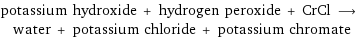 potassium hydroxide + hydrogen peroxide + CrCl ⟶ water + potassium chloride + potassium chromate