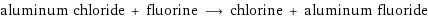 aluminum chloride + fluorine ⟶ chlorine + aluminum fluoride