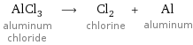 AlCl_3 aluminum chloride ⟶ Cl_2 chlorine + Al aluminum