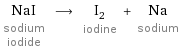 NaI sodium iodide ⟶ I_2 iodine + Na sodium