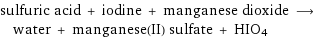 sulfuric acid + iodine + manganese dioxide ⟶ water + manganese(II) sulfate + HIO4