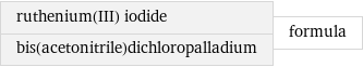 ruthenium(III) iodide bis(acetonitrile)dichloropalladium | formula