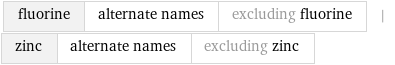 fluorine | alternate names | excluding fluorine | zinc | alternate names | excluding zinc