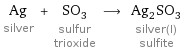 Ag silver + SO_3 sulfur trioxide ⟶ Ag_2SO_3 silver(I) sulfite