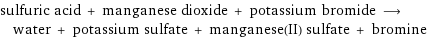 sulfuric acid + manganese dioxide + potassium bromide ⟶ water + potassium sulfate + manganese(II) sulfate + bromine