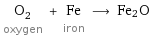 O_2 oxygen + Fe iron ⟶ Fe2O