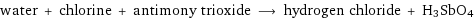 water + chlorine + antimony trioxide ⟶ hydrogen chloride + H3SbO4