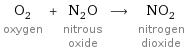 O_2 oxygen + N_2O nitrous oxide ⟶ NO_2 nitrogen dioxide