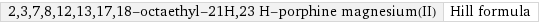 2, 3, 7, 8, 12, 13, 17, 18-octaethyl-21H, 23 H-porphine magnesium(II) | Hill formula