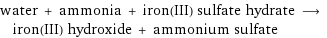 water + ammonia + iron(III) sulfate hydrate ⟶ iron(III) hydroxide + ammonium sulfate