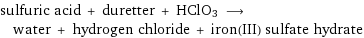 sulfuric acid + duretter + HClO3 ⟶ water + hydrogen chloride + iron(III) sulfate hydrate