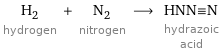 H_2 hydrogen + N_2 nitrogen ⟶ HNN congruent N hydrazoic acid