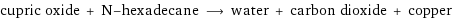 cupric oxide + N-hexadecane ⟶ water + carbon dioxide + copper