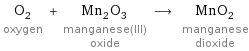 O_2 oxygen + Mn_2O_3 manganese(III) oxide ⟶ MnO_2 manganese dioxide