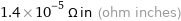 1.4×10^-5 Ω in (ohm inches)