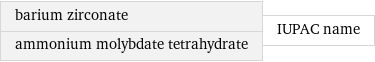 barium zirconate ammonium molybdate tetrahydrate | IUPAC name