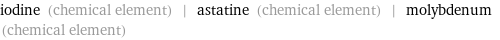 iodine (chemical element) | astatine (chemical element) | molybdenum (chemical element)