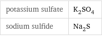 potassium sulfate | K_2SO_4 sodium sulfide | Na_2S