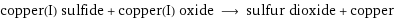 copper(I) sulfide + copper(I) oxide ⟶ sulfur dioxide + copper