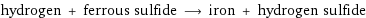 hydrogen + ferrous sulfide ⟶ iron + hydrogen sulfide