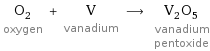 O_2 oxygen + V vanadium ⟶ V_2O_5 vanadium pentoxide