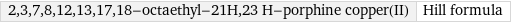 2, 3, 7, 8, 12, 13, 17, 18-octaethyl-21H, 23 H-porphine copper(II) | Hill formula