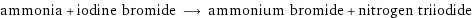 ammonia + iodine bromide ⟶ ammonium bromide + nitrogen triiodide