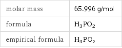 molar mass | 65.996 g/mol formula | H3PO2 empirical formula | H_3P_O_2