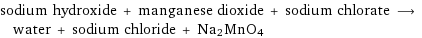 sodium hydroxide + manganese dioxide + sodium chlorate ⟶ water + sodium chloride + Na2MnO4