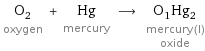O_2 oxygen + Hg mercury ⟶ O_1Hg_2 mercury(I) oxide