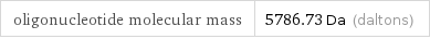 oligonucleotide molecular mass | 5786.73 Da (daltons)