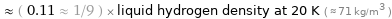  ≈ ( 0.11 ≈ 1/9 ) × liquid hydrogen density at 20 K ( ≈ 71 kg/m^3 )