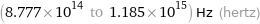 (8.777×10^14 to 1.185×10^15) Hz (hertz)