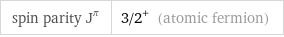 spin parity J^π | 3/2^+ (atomic fermion)