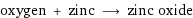 oxygen + zinc ⟶ zinc oxide