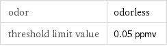 odor | odorless threshold limit value | 0.05 ppmv