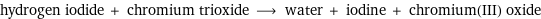 hydrogen iodide + chromium trioxide ⟶ water + iodine + chromium(III) oxide