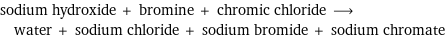 sodium hydroxide + bromine + chromic chloride ⟶ water + sodium chloride + sodium bromide + sodium chromate