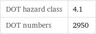 DOT hazard class | 4.1 DOT numbers | 2950