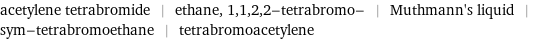 acetylene tetrabromide | ethane, 1, 1, 2, 2-tetrabromo- | Muthmann's liquid | sym-tetrabromoethane | tetrabromoacetylene